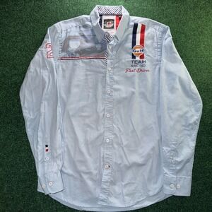 Grand Prix Originals Gulf Raving Button Down Men's M Blue Team Racing Shirt